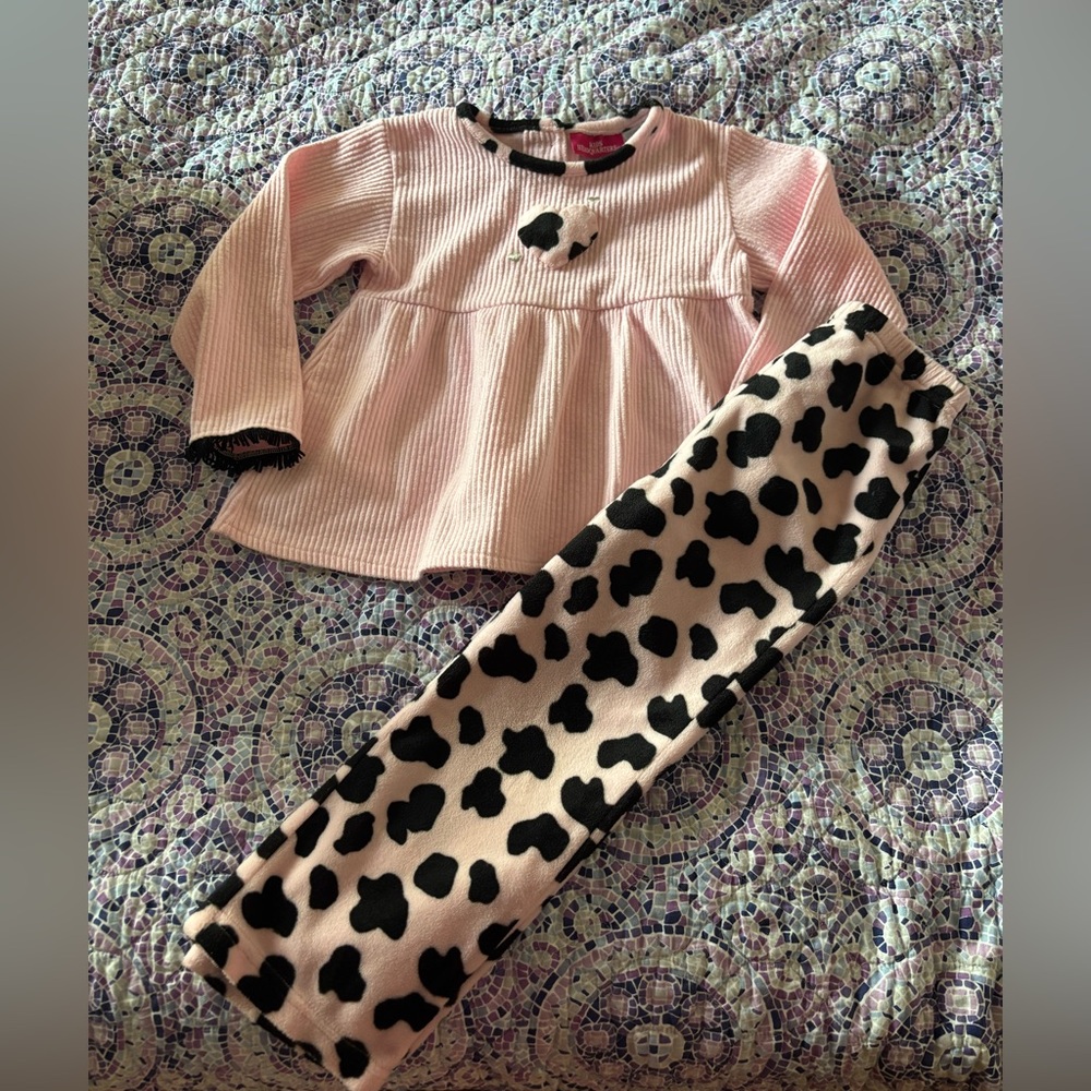 Vintage Y2K Kids Headquarters Pink and Black Cow Print Pajama Set